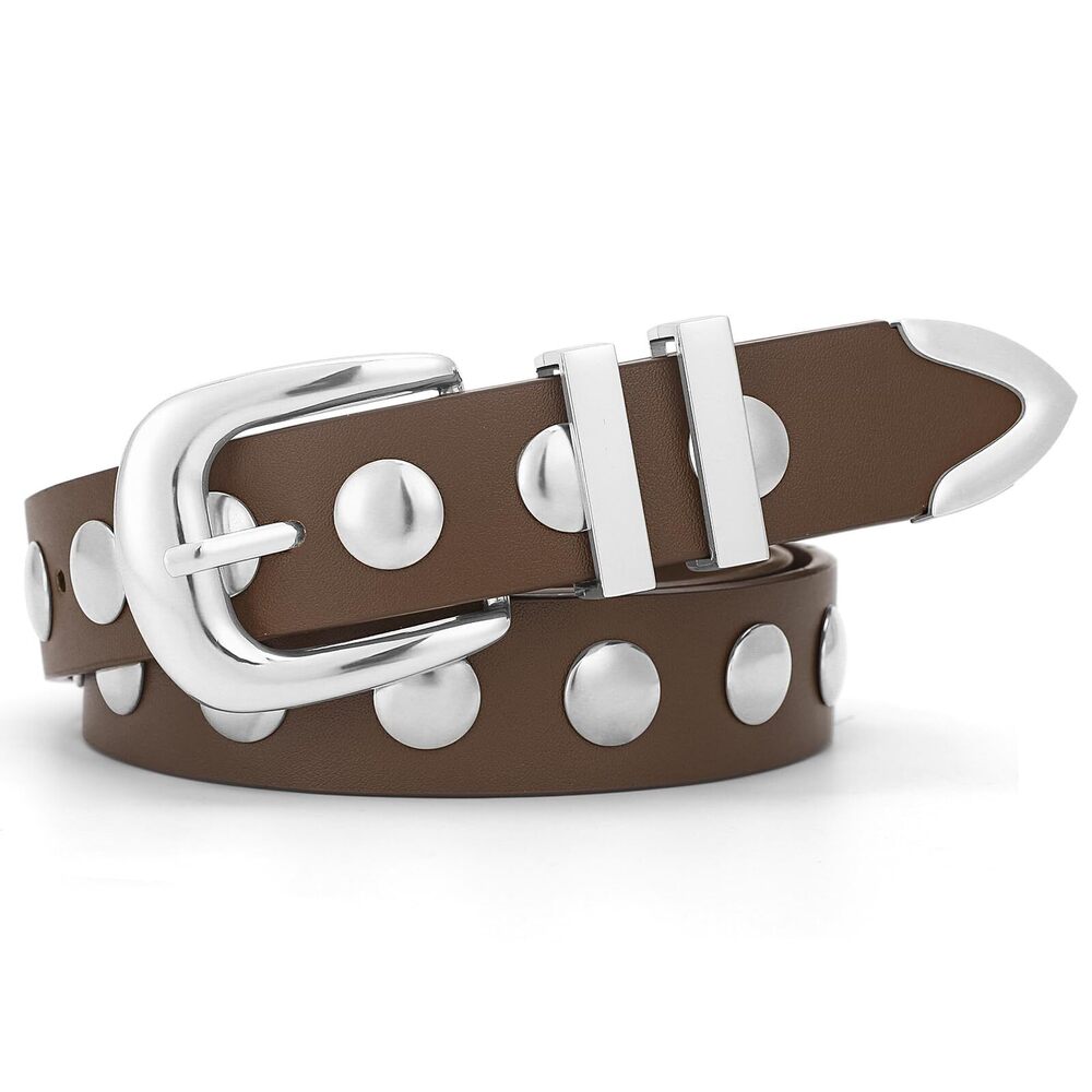 4214 Women Studded Belt For Jeans Dress Fashion Punk Leather Belt Black Belt